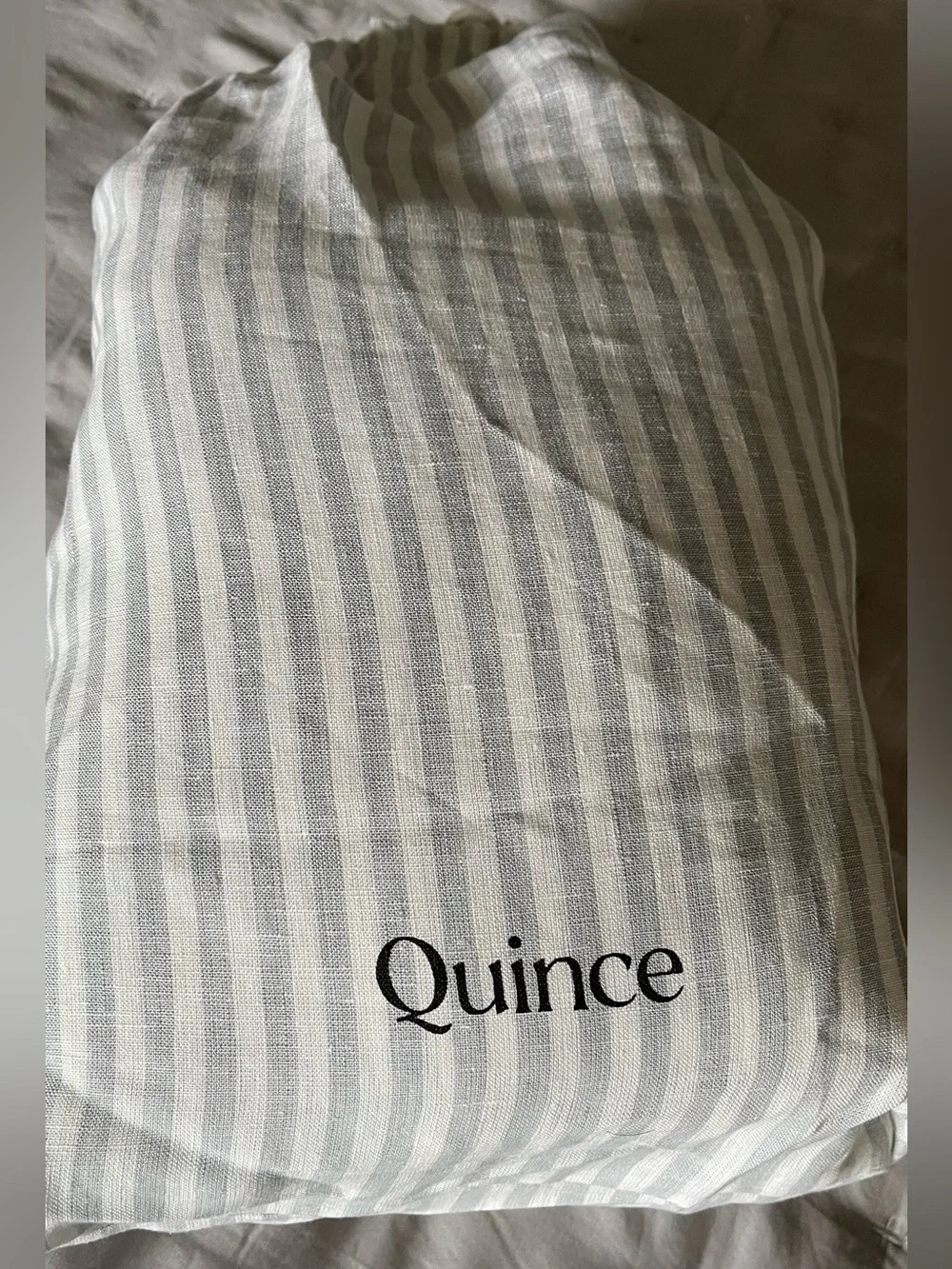 NEW Quince European Linen Stripe 1 Piece Duvet Cover, Full/Queen (Mist/White)